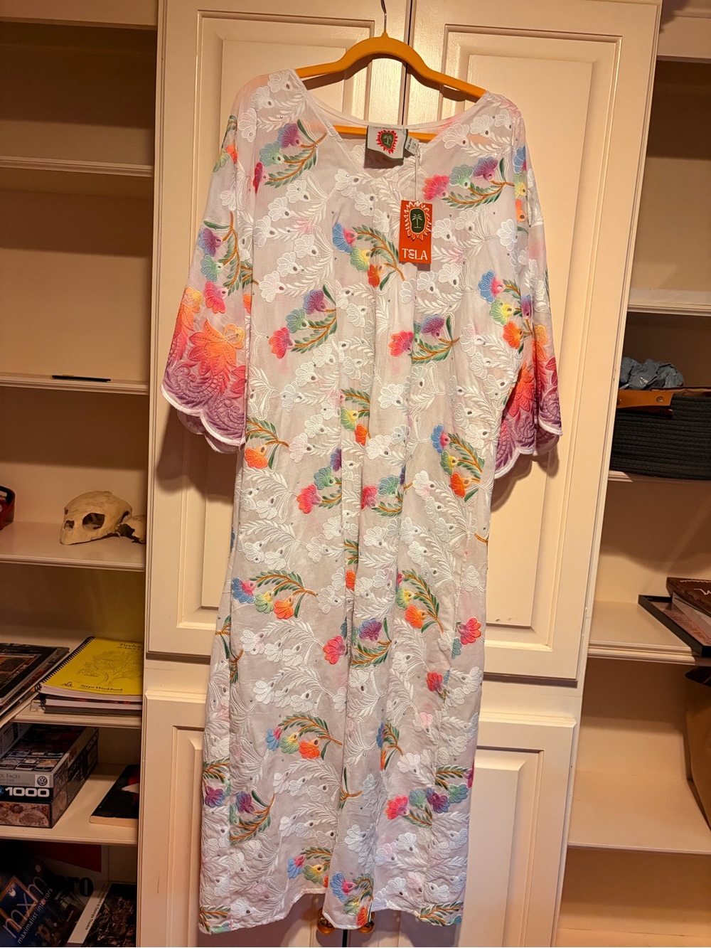 Tela Luxury Mercantile Embroidered Eyelet Floral Kaftan Dress